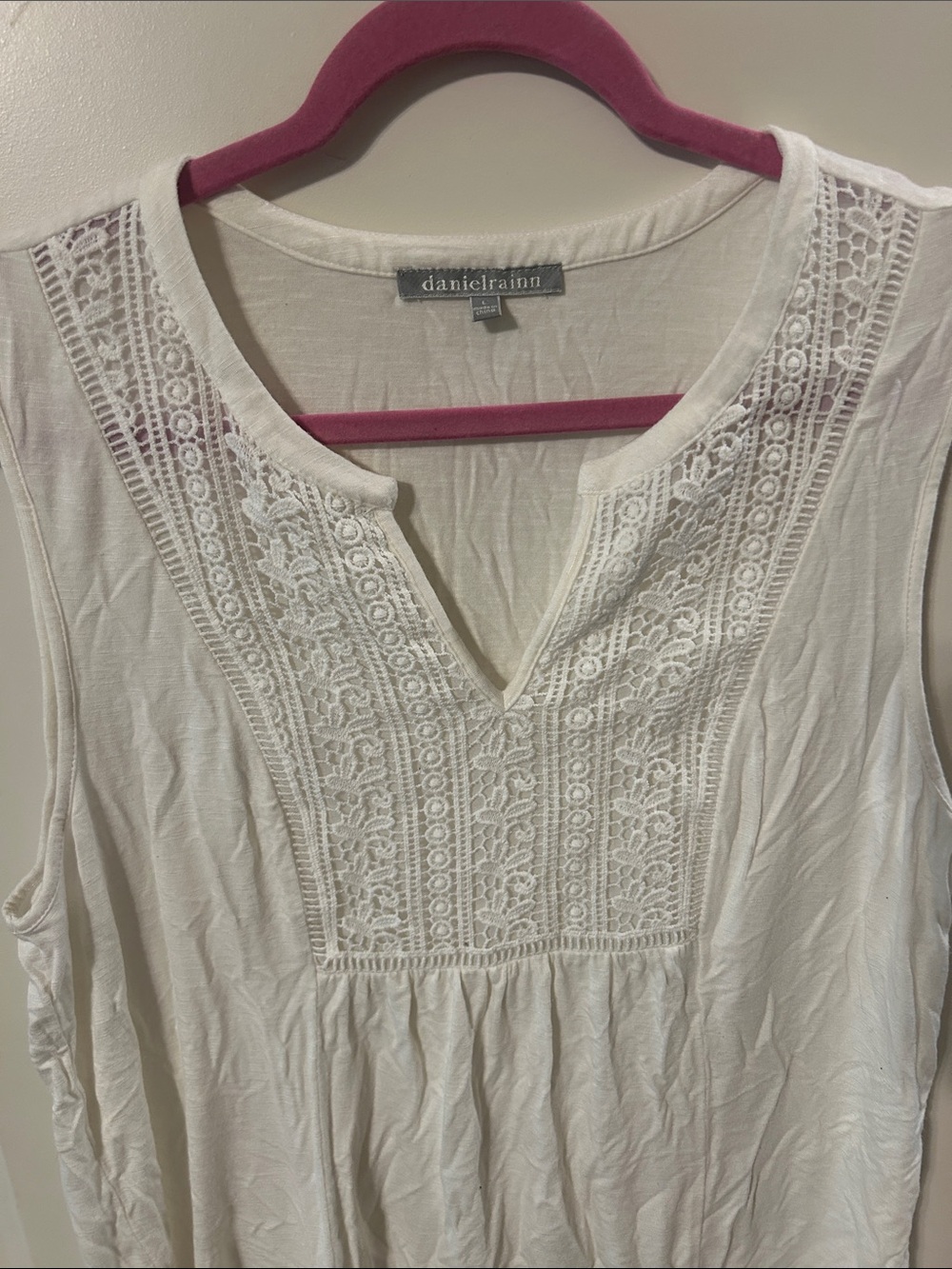 Daniel Rainn Cream Sleeveless Crochet-Yoke Tank